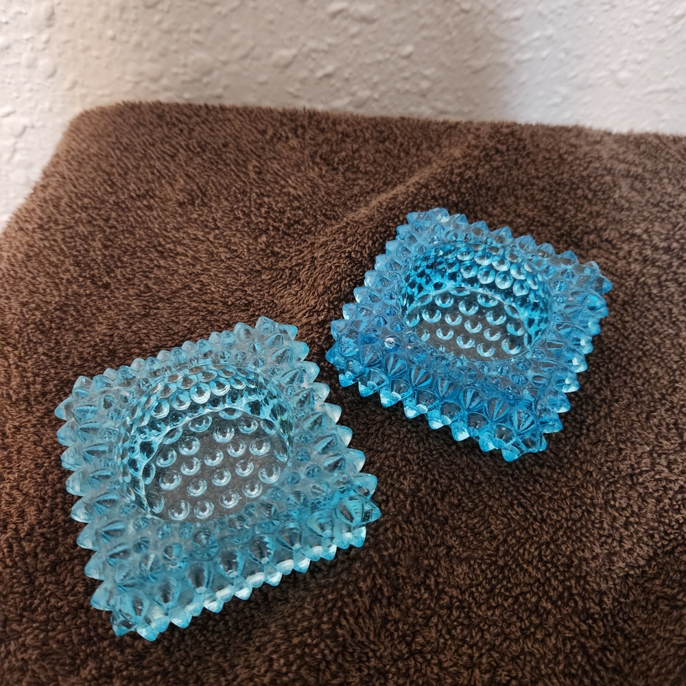 Vintage Hobnail Fenton? Blue Glass Candle Holders